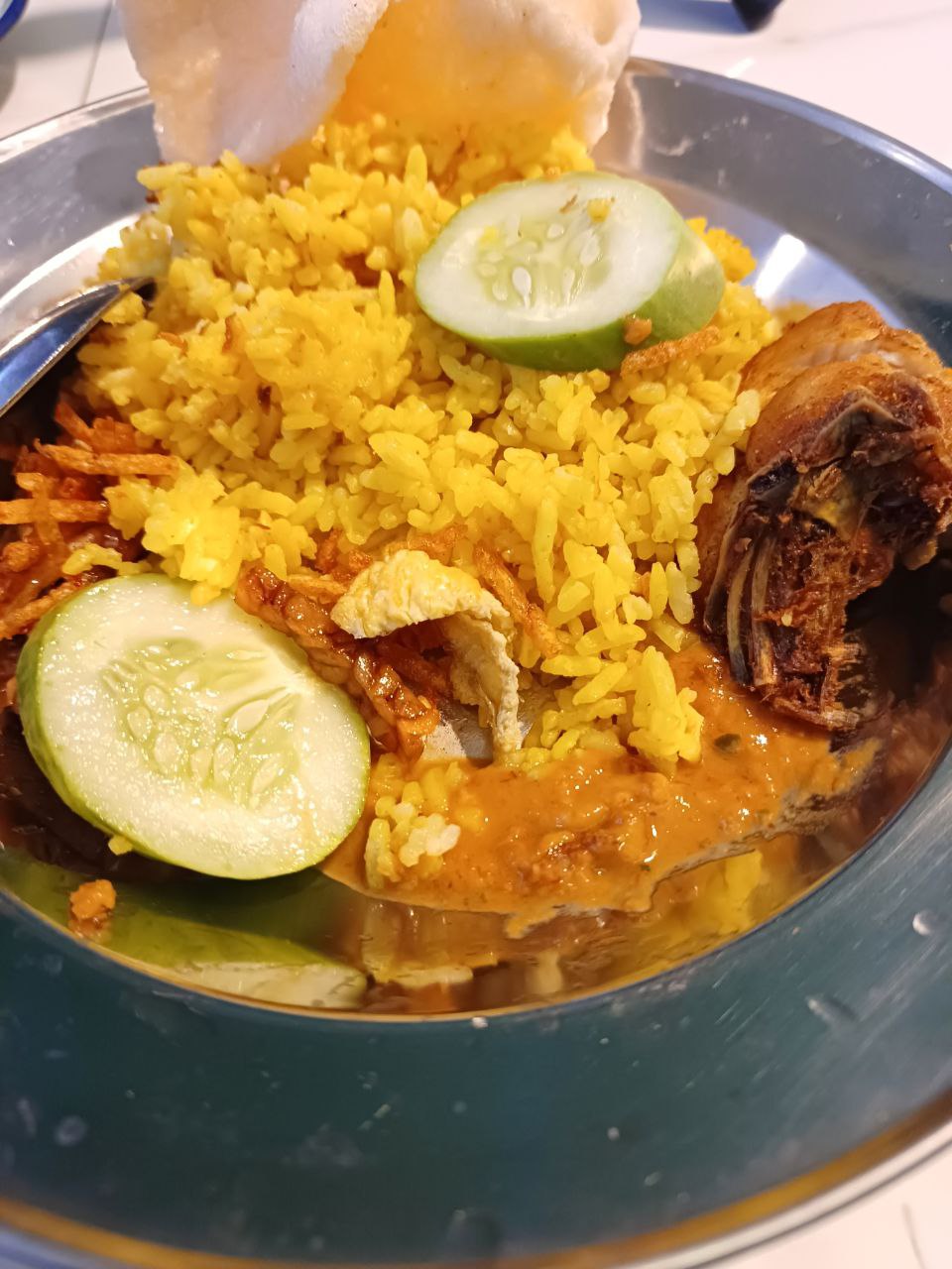 Yellow Rice Bowl with Cucumber and Onion